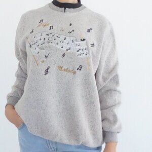 Vintage BonWorth Grey Music Notes Piano Song Embroidered Graphic Sweatshirt L